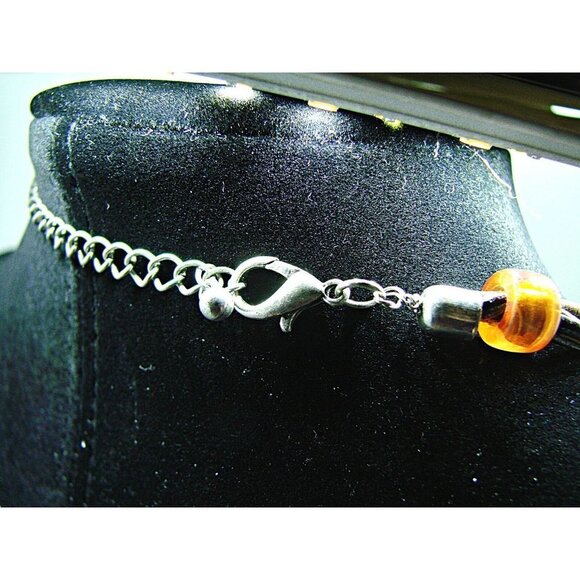 Beaded Silver Copper Rhinestone Leather Rope Necklace Angel Stars Hearts 9" - Picture 4 of 8